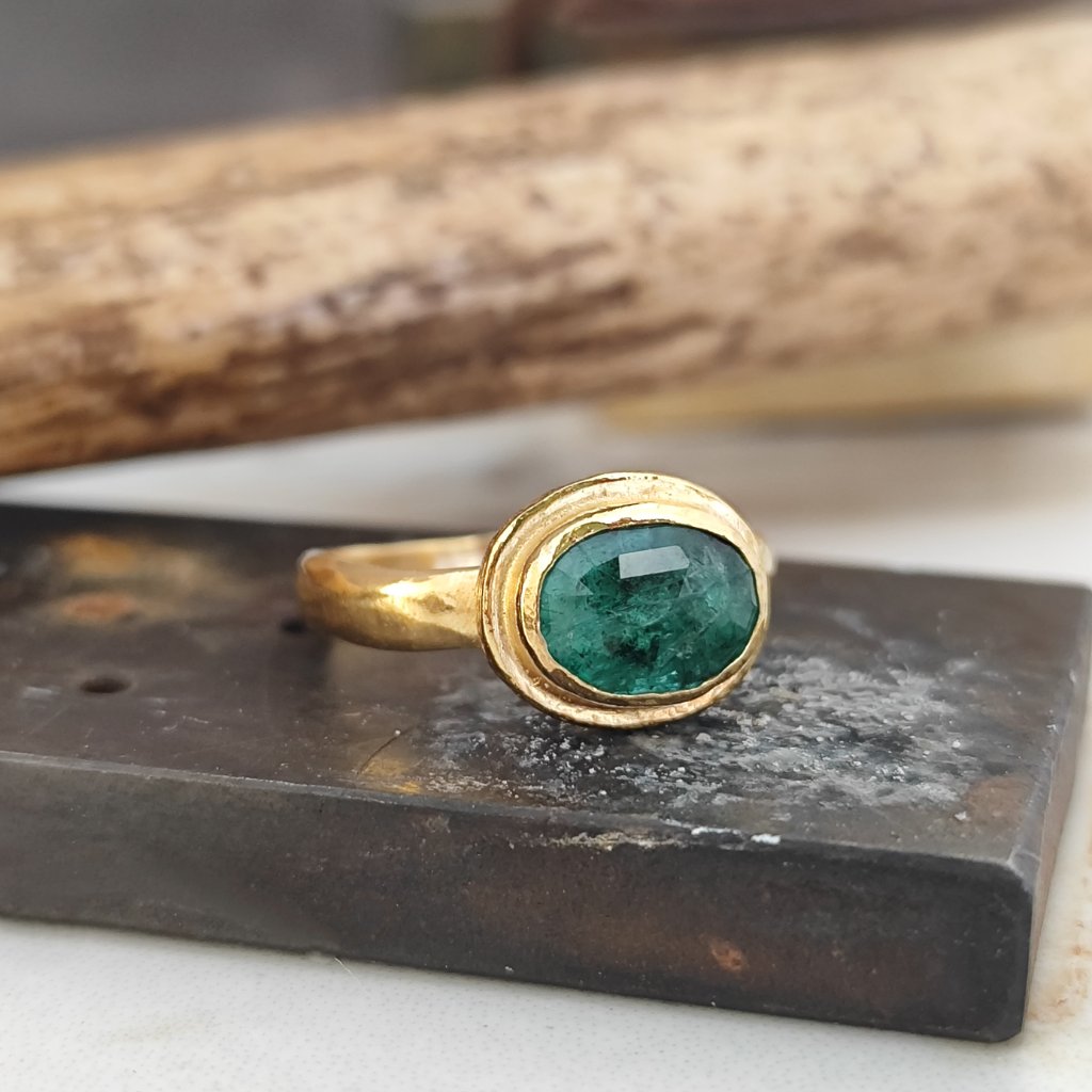 Emerald Ring 14k Yellow Gold Ring With Green Emerald Unique Handmade Ring 1260$